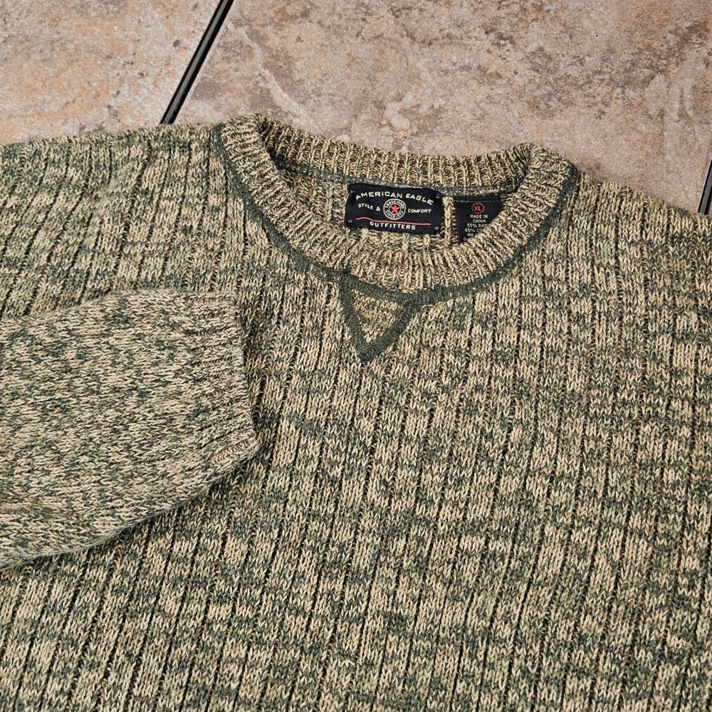American Eagle Outfitters Men's Heavy Knit Sweater‎ Green Tan Marled Size XL